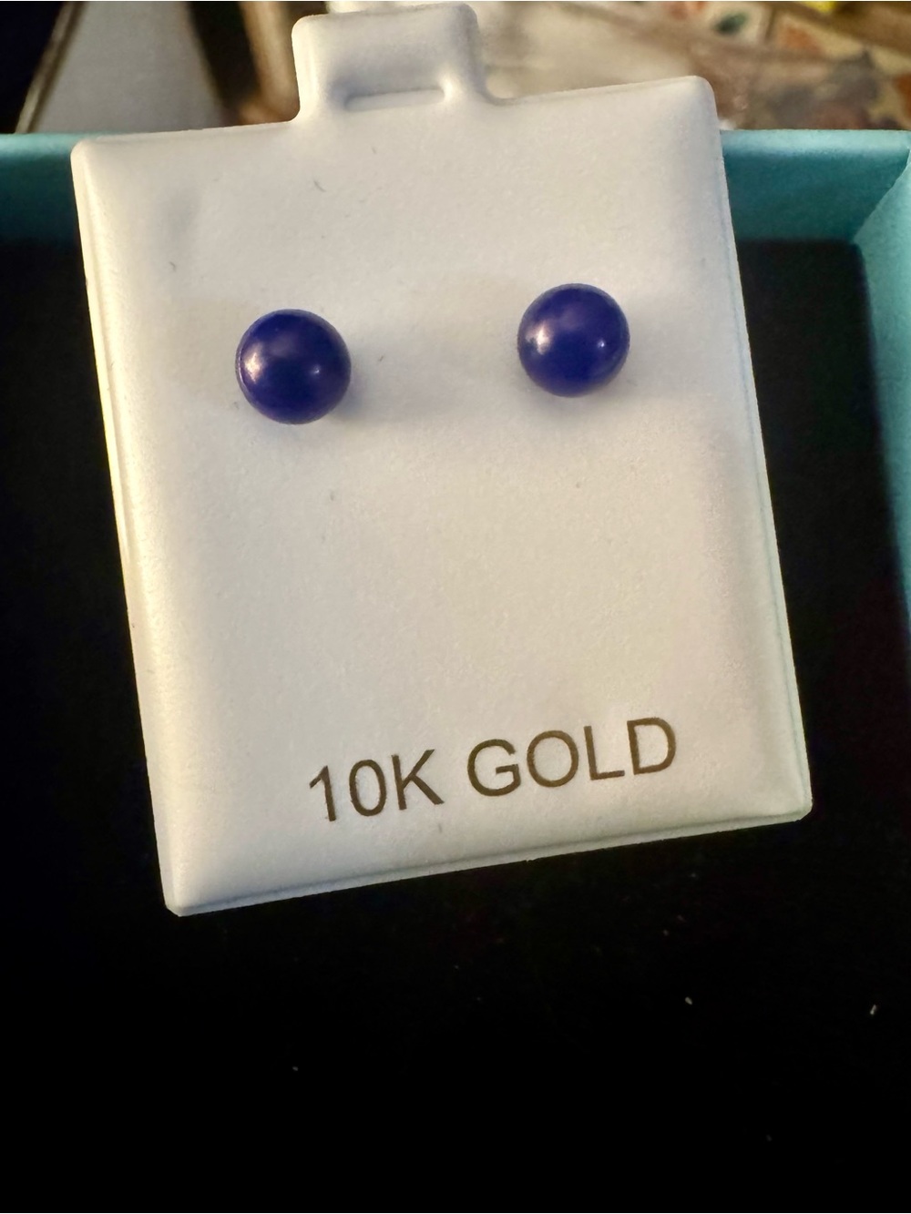 BRAND NEW 10k YELLOW GOLD blue lapis cabochon stud earrings